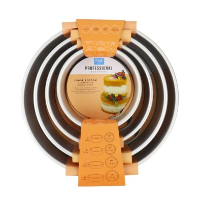 Loose Bottom Round Cake Pans 6, 8, 10, 12-Inch x 3-Inch Deep, Set of 4