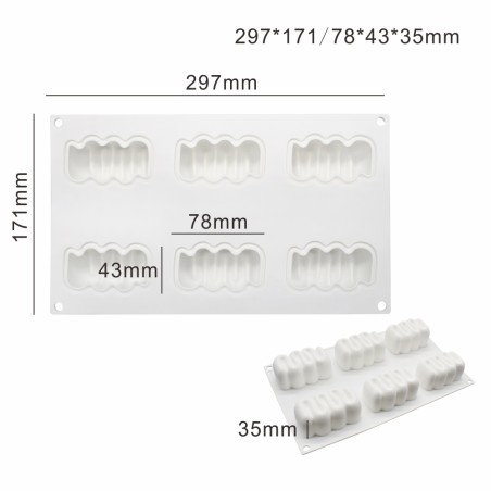 Ημίτονο Καλούπι Σιλικόνης Μονομερίδας 8x5xΥ3,5εκ 6κοιλ.