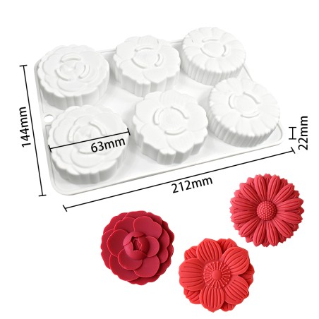 3 Flowers Monoportion Silicone Mold Diam.6,3cm 6cav.