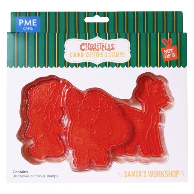 Santa's Workshop Set of 3 Christmas Cookie Cutters & Stamps