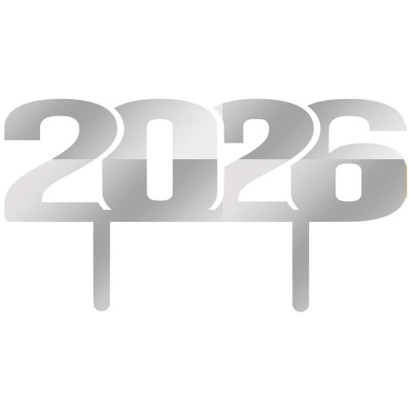 Silver Mirror Decorative Topper with the year's digits for Cakes (Classic Design)