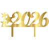 Gold Mirror Plexiglass Cake Topper with the current Year's digits with Stars