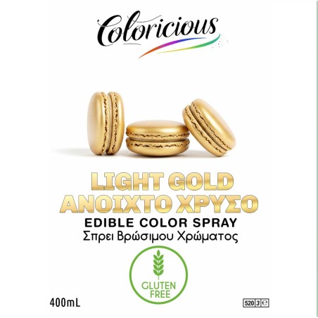 Ανοιχτό Χρυσό Βρώσιμο Χρώμα Σπρέι 400ml Coloricious E171 Free