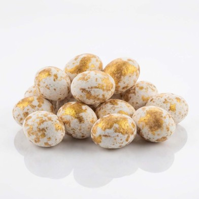 White Easter Eggs with Gold Strokes & Praline filling H3xW2,2cm. 1kg