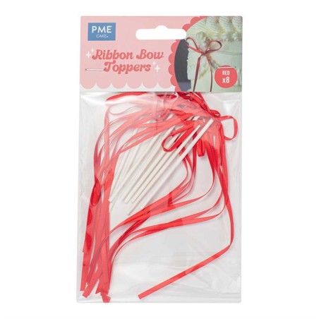 Red Ribbon Bow Cake Toppers Pack of 8