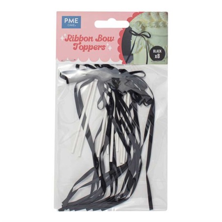 Black Ribbon Bow Cake Toppers Pack of 8