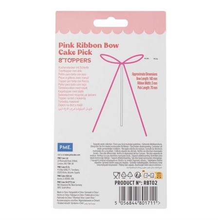 Pink Ribbon Bow Cake Toppers  Pack of 8