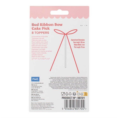 Red Ribbon Bow Cake Toppers Pack of 8
