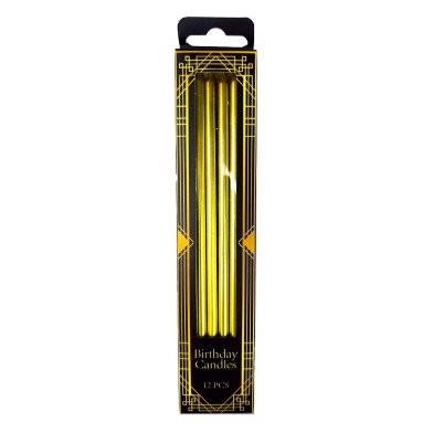 Pack of 12 Long Gold Birthday Candles 15,5cm.