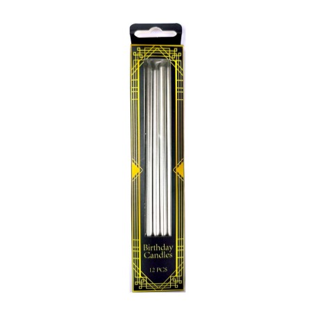 Pack of 12 Long Silver Birthday Candles 15,5cm.