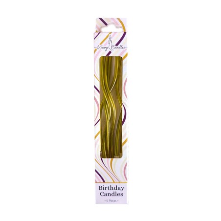 Pack of 6 Gold Wavy Birthday Candles H12.5cm.