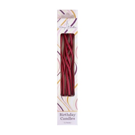 Pack of 6 Metallic Red Wavy Birthday Candles H12.5cm.