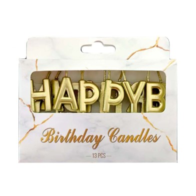 Σετ 13 Χρυσά Κεράκια Happy Birthday Y3εκ.