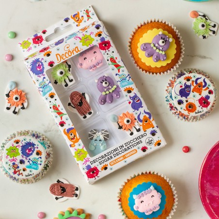 Monsters Sugar Decorations by Decora, 6 pcs, Size: 2,6-5cm x H4cm.