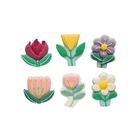 Spring Flowers Sugar Decorations by Decora, 6 pcs, Size: 2,6-5cm x H4cm.