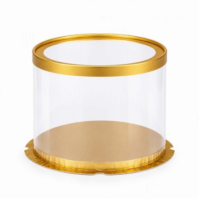 Collapsible Matte Gold Round Transparent Cake Box Dim 29,8xH15cm