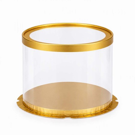Collapsible Matte Gold Round Transparent Cake Box Dim 29,8xH15cm