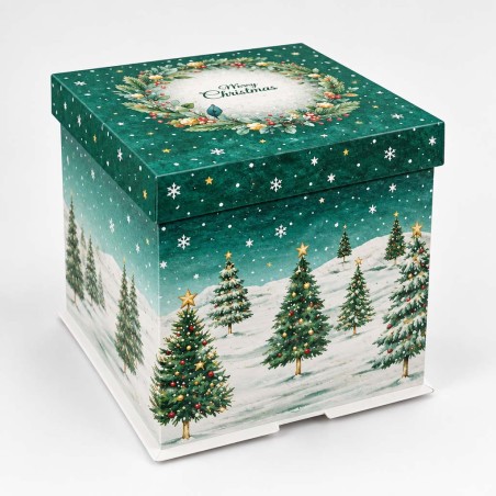 Collapsible Half Clear Cake Box with Christmas Design Dim.25,7xH25,5cm 