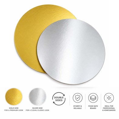 29,8cm Silver-White Double Face Round Cut Edge Cake Board (1,5mm Thick)