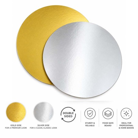 29,8cm Silver-White Double Face Round Cut Edge Cake Board (1,5mm Thick)