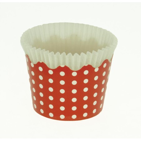 Small Cupcake Cups with anti-stick Baking Sheet D5,7xH4cm. - Red with White Polka - 20pc