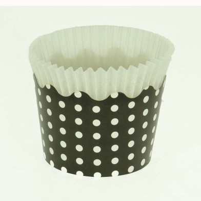 Small Cupcake Cups with anti-stick Baking Sheet D5,7xH4cm. - Black with White Polka - 20pc