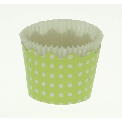 Small Cupcake Cups with anti-stick Baking Sheet D5,7xH4cm. - Green with White Polka - 20pc
