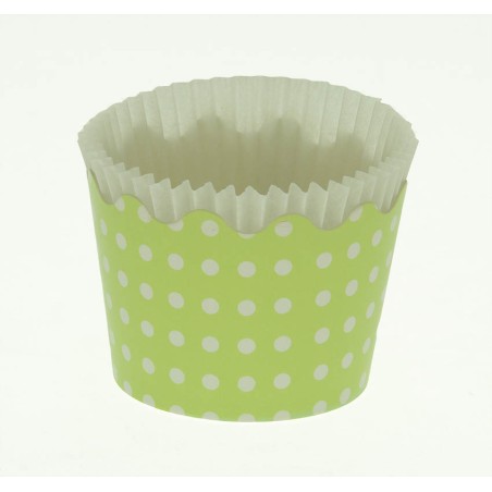 Small Cupcake Cups with anti-stick Baking Sheet D5,7xH4cm. - Green with White Polka - 20pc