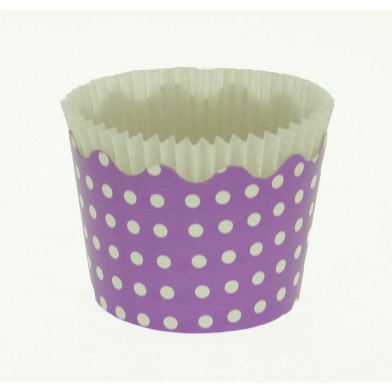 Small Cupcake Cups with anti-stick Baking Sheet D5,7xH4cm. - Lilac with White Polka - 20pc