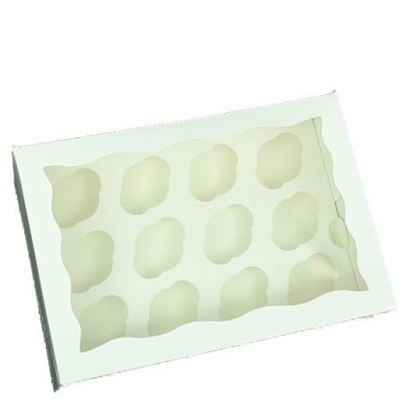 Λευκό Κουτί Μεταφοράς για Μικρά Cupcakes υψηλής ποιότητας 12 θέσεων. 22,5 x 16 x 7,5εκ