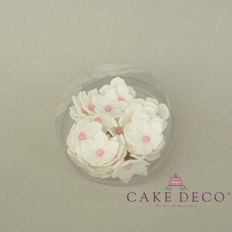 Cake Deco White Petunia with babypink pearl (30pcs)