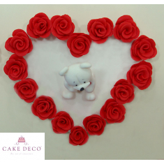 Πλακέτα Καρδιά με Τριαντάφυλλα - Λευκό Αρκουδάκι