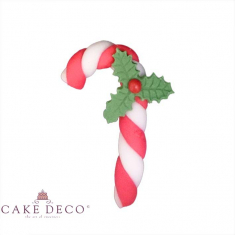Striped Red White Xmas Cane with Holly - 25pcs