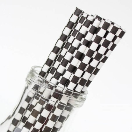Checkered Paper Straws Black