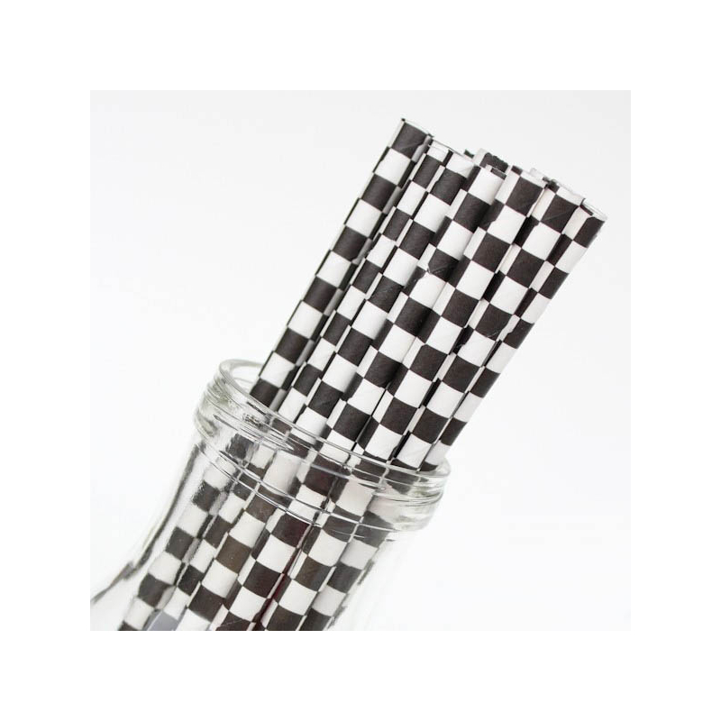Checkered Paper Straws Black