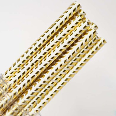 Chevron Paper Straws Gold Foil