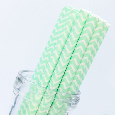 Chevron Paper Straws Mint Light Green