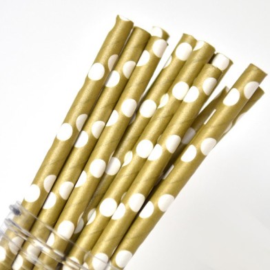 Dot Paper Straws Gold/White
