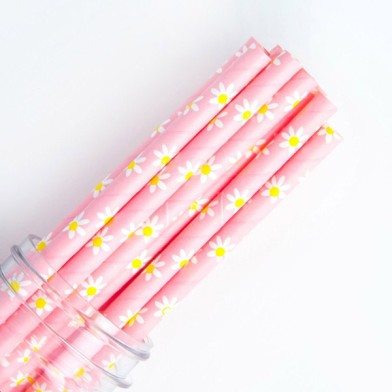 Floral Paper Straws Daisy Light Pink