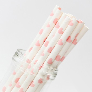 Heart Paper Straws Light Pink