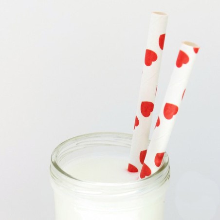 Heart Paper Straws Red
