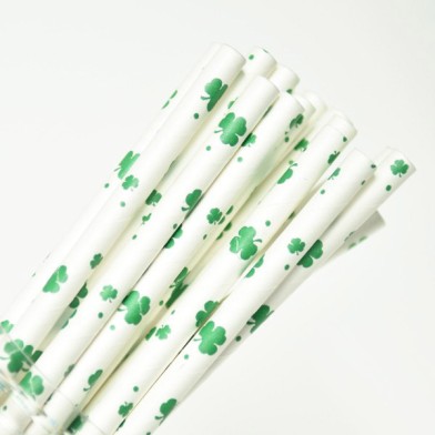Pattern Paper Straws Green Clovers PAO