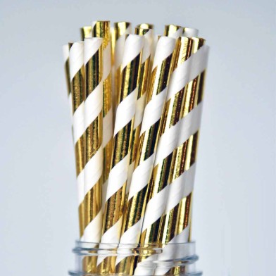 Stripe Paper Straws Gold Foil