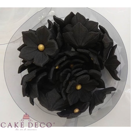 Cake Deco Black Petunias with golden pearl (30pcs)