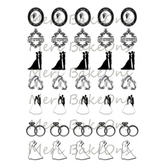 Ασπρόμαυρα Σχέδια Γάμου - Meri BakeOns Φύλλο για Mαρεγκάκια 