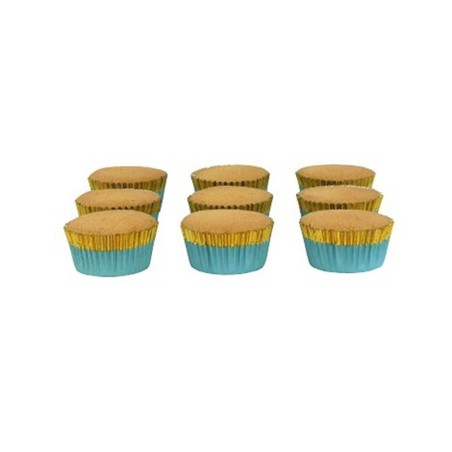 Cupcake Cases Foil Lined - Blue with Gold Foil Trim Pk/30