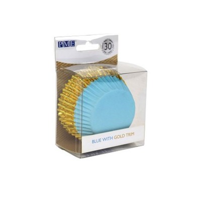 Cupcake Cases Foil Lined - Blue with Gold Foil Trim Pk/30