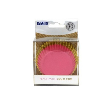 Cupcake Cases Foil Lined - Peach with Gold Foil Trim Pk/30