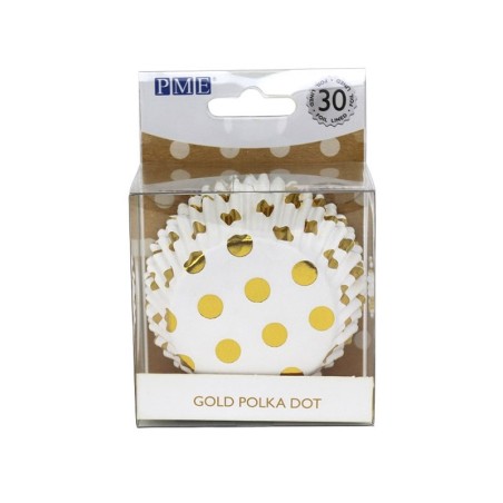Cupcake Cases Foil Lined - Gold Foil Polka Dots Pk/30