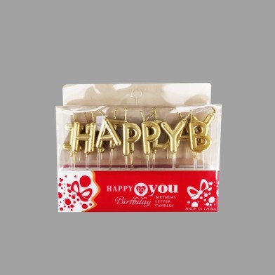 Gold Happy Birthday Candle Set 13pcs (Box 12pcs)